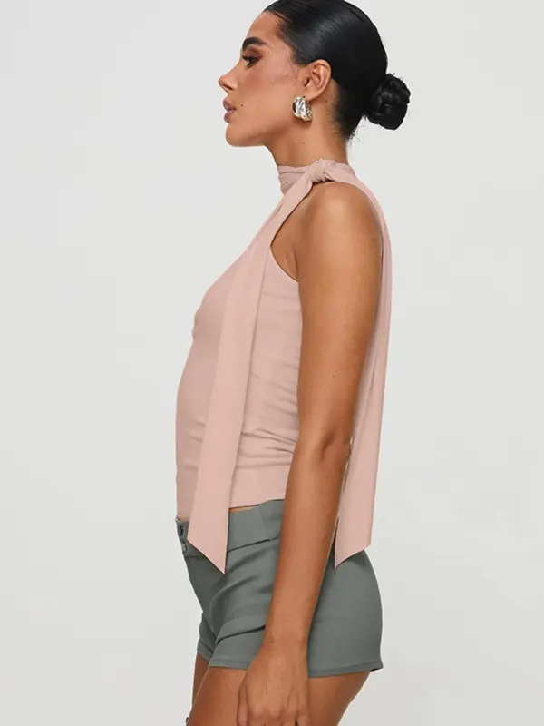Women's Solid Knot Design Mock Neck Tank Top, Casual Sleeveless Top for Summer, Women's Clothing for Daily Wear 2
