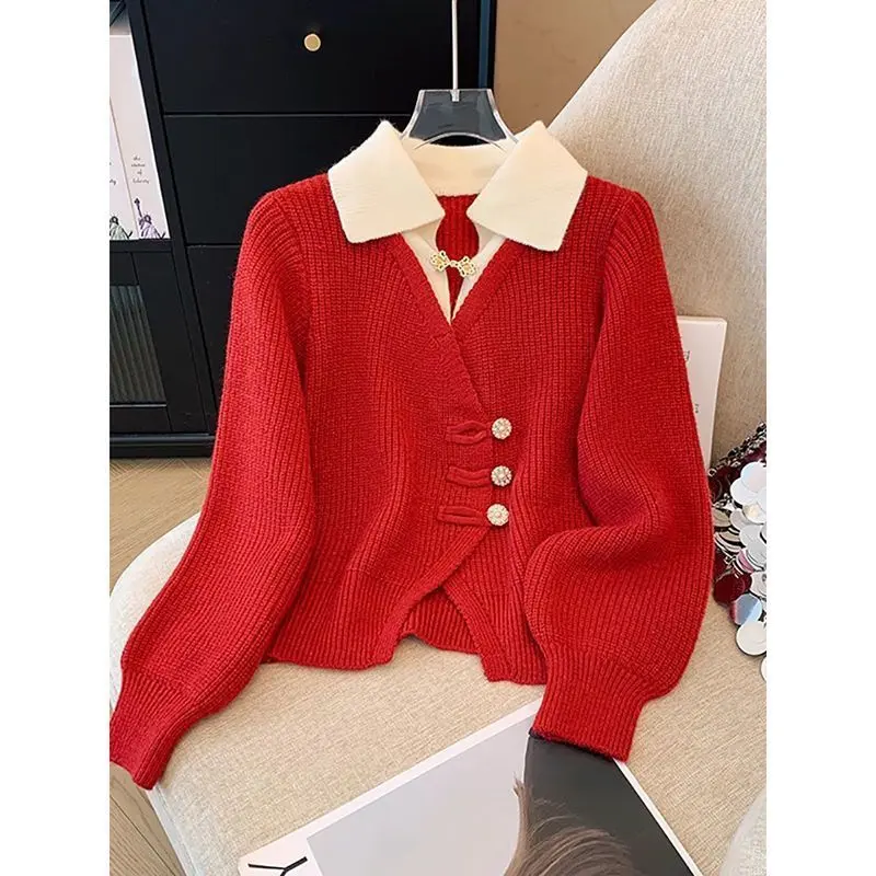Áo Len Thiết Kế Mới Mùa Thu, Áo Cardigan Hai Mảnh Thêu, Áo Thanh Lịch, Áo Nữ, Thích Hợp Cho Năm 2025