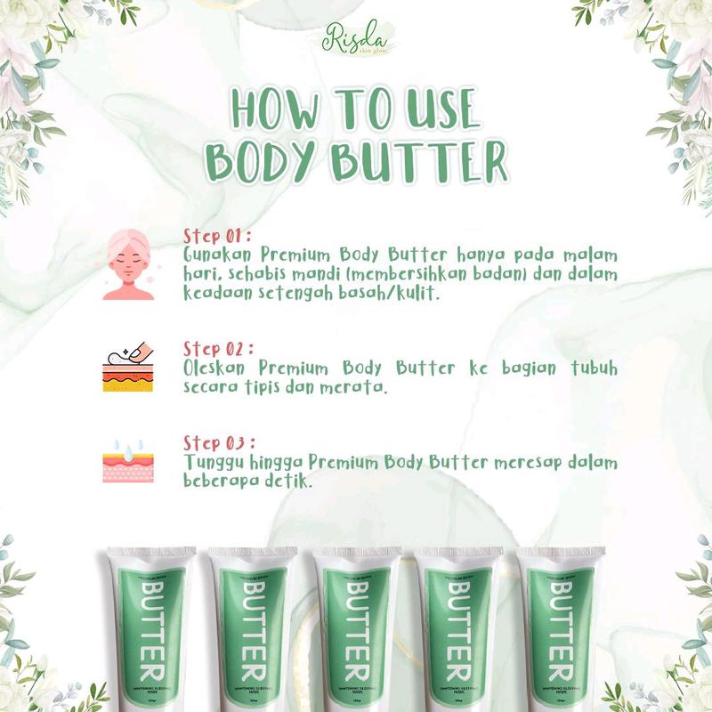 Sleeping Mask Body Butter/Premium body butter/Whitening Sleeping Mask by Risda skin Glow 15gr (malam) Pemutihan Acid 3