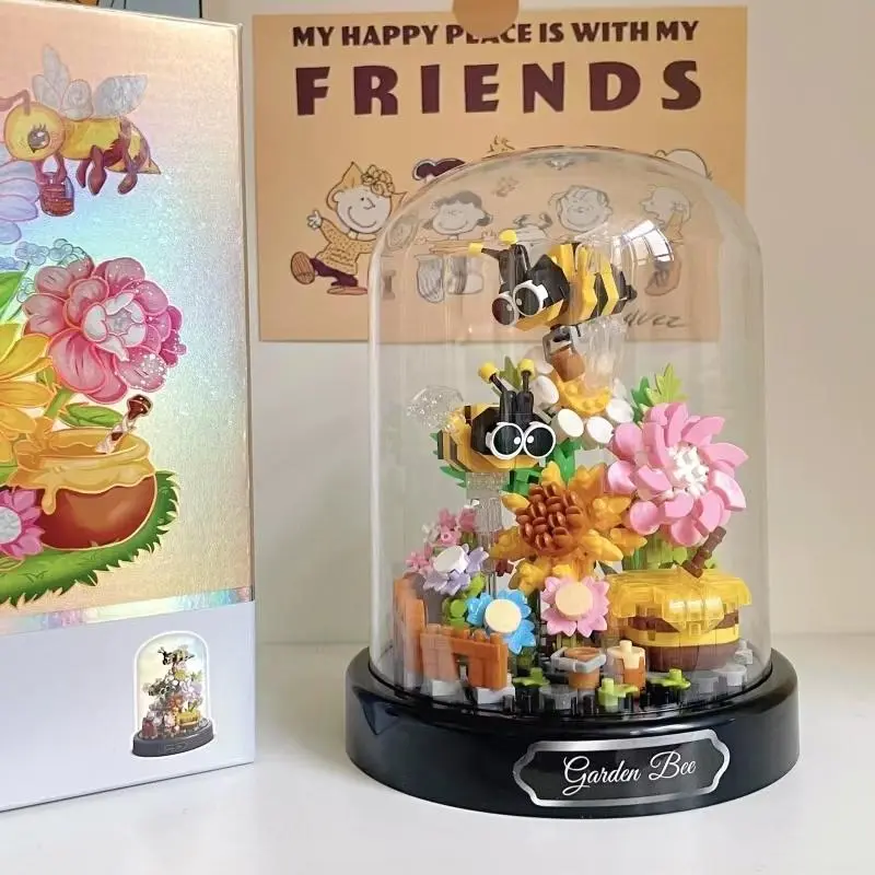 Christmas Gift, Bee & Flower Design Building Blocks Toy with Display Box, 1 Set Creative Puzzle Toy for Boys & Girls, Creative Desktop Ornament, Educational Assembly Toy for Adults