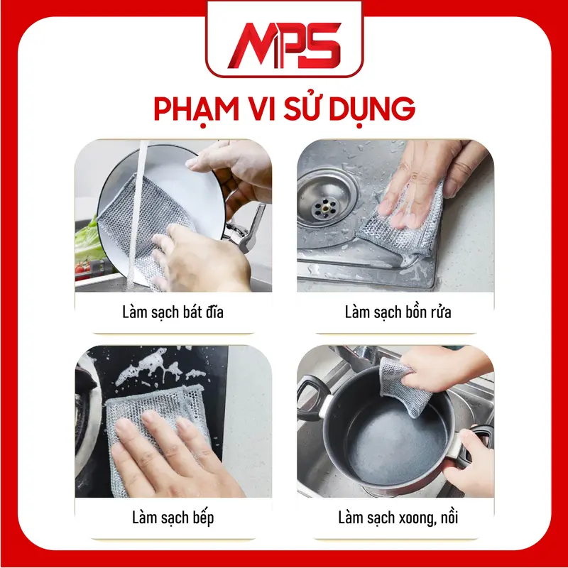[Có Quà Tặng] Khăn giẻ rửa bát mps dây kim loại, một lớp 20x20cm, Không làm trầy lớp chống dính, dễ dàng vệ sinh - Lưu ý không chà xoong nồi được - Làm Sạch giẻ  rửa giẻ  rửa khan ruabat reruabat mieng  coruadanang mieng rua chen mieng  coruadanang 5