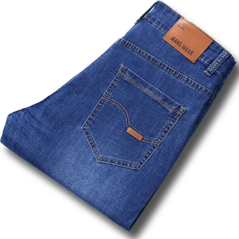 Men's Pants Thin Stretch Jeans Men's Straight Loose Casual Pants Large Size High Waist Jeans