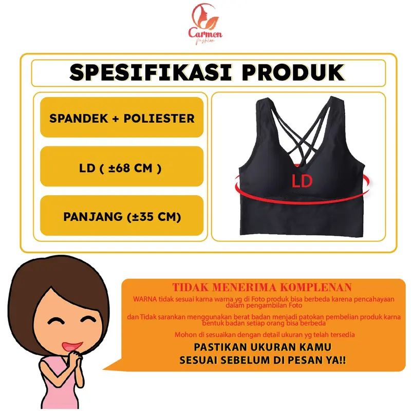 Tanktop Atasan Tali Silang Belakang Tanpa Kawat Olahraga Gym Cewek Kekinian CF  P265 1