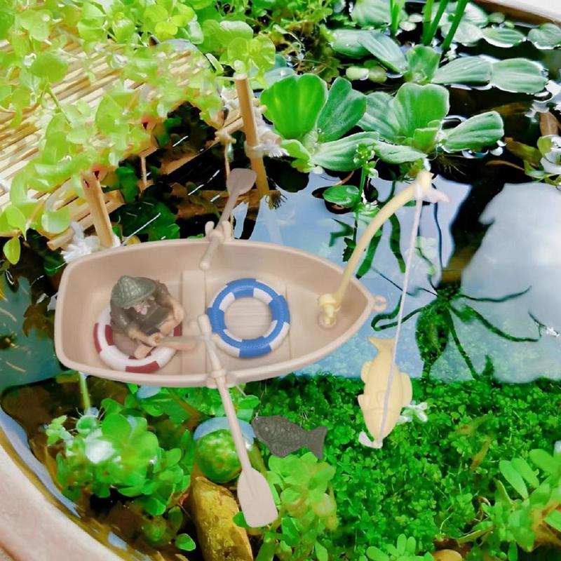 Mini Simulation Floating Boat, 1 Set Creative Fishing Boat Model, Micro Landscape Decoration Ornament for Home & Office & Fish Tank 2