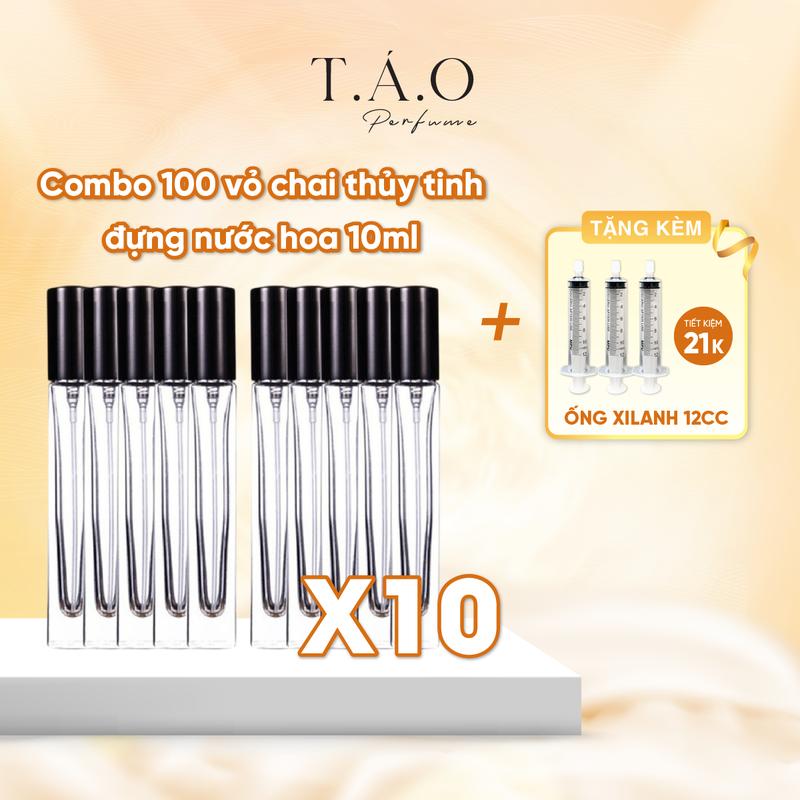 [Tặng ống xilanh] Combo 100  vỏ chai thủy tinh 10ml dày dặn cao cấp dùng để đựng nước hoa chiết, tinh dầu, serum