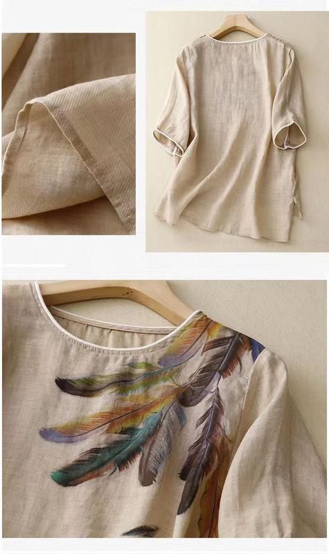 Product Introduction of Cotton and linen top retro art floral print summer New loose round neck breathable versatile thin short sleeve t-shirt 5