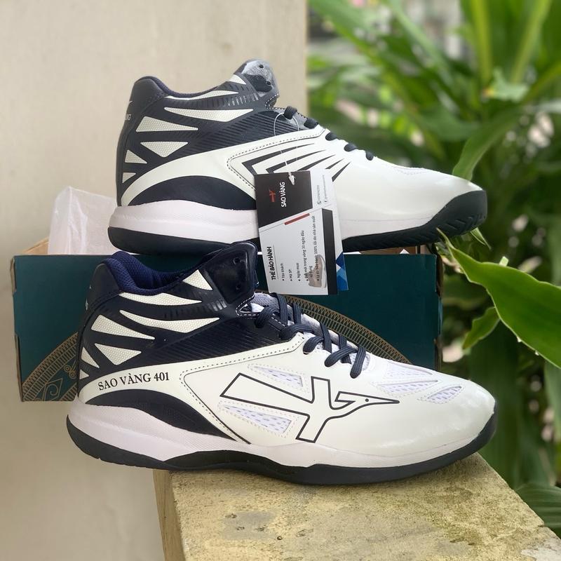 Giày thể thao bóng chuyền SAO VÀNG 401 Trắng Đen ( tặng tất xịn) Thoáng khí