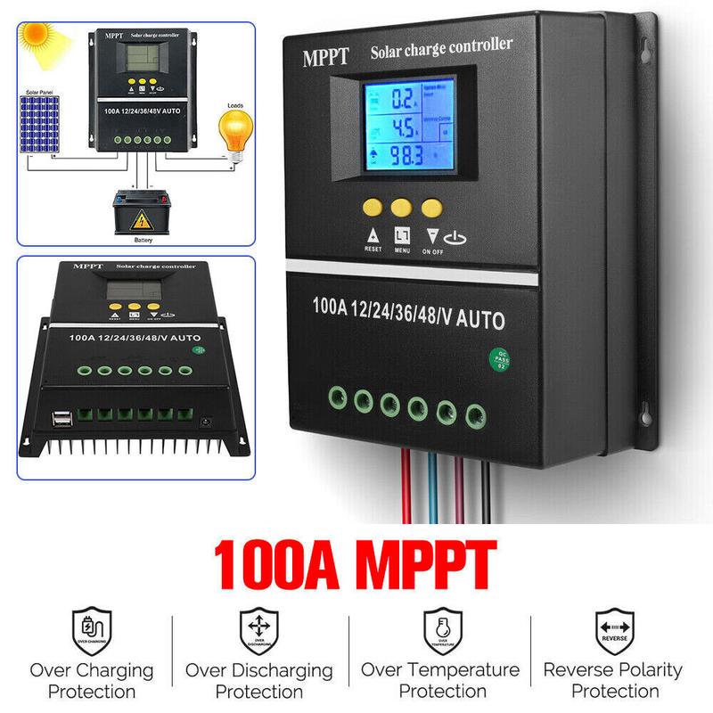 Contrôleur de charge solaire 12V/24V/36V/48V 40A/80A/100A MPPT