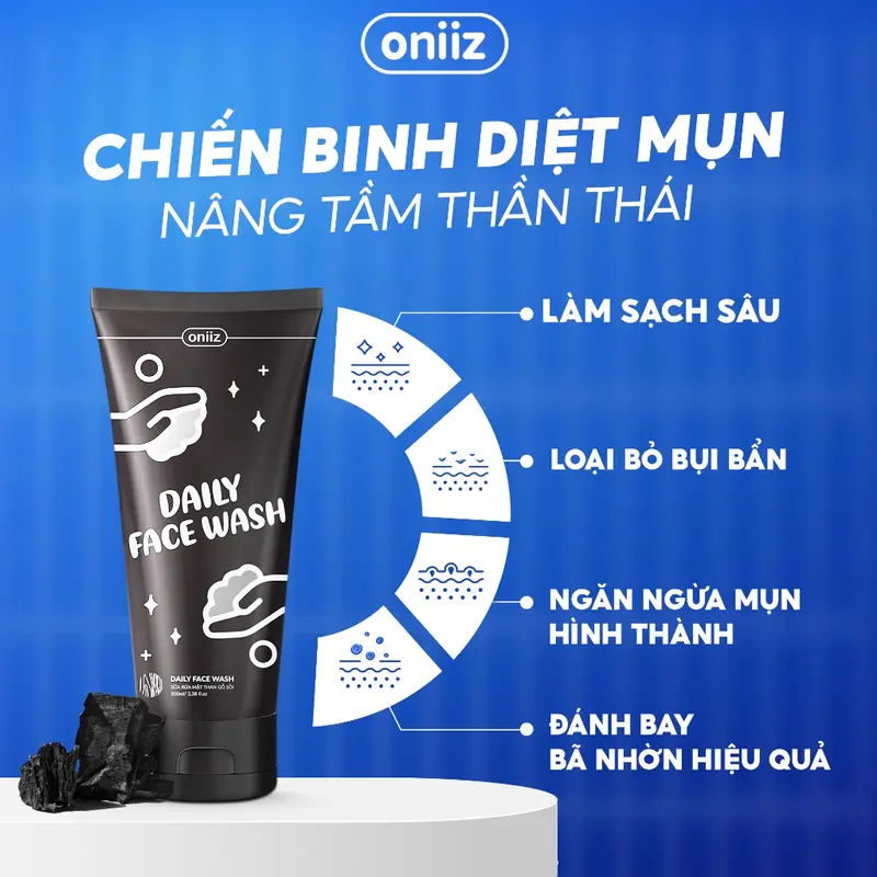 Sữa rửa mặt Daily Wash than gỗ sồi, bùn khoáng Oniiz làm sạch bụi bẩn, dầu thừa, ngừa mụn cho da 100ml Skincare Tẩy Trang Massage Son Môi Sun Cream 5