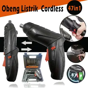 Paket Obeng Otomatis Elektrik Bor Tangan Mini Cordless Screwdriver Tool Kit 47 in 1 Baterai 1800 mAh -  Obeng Bor Listrik Elektrik Screwdriver Multifungsi Koper 1 Set