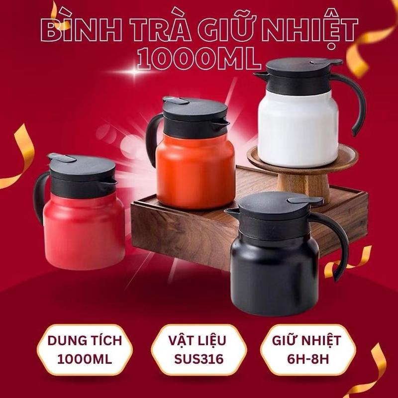 Ấm pha trà giữ nhiệt inox dung tích 1000L có lưới lọc, bình pha trà giữ nhiệt 4