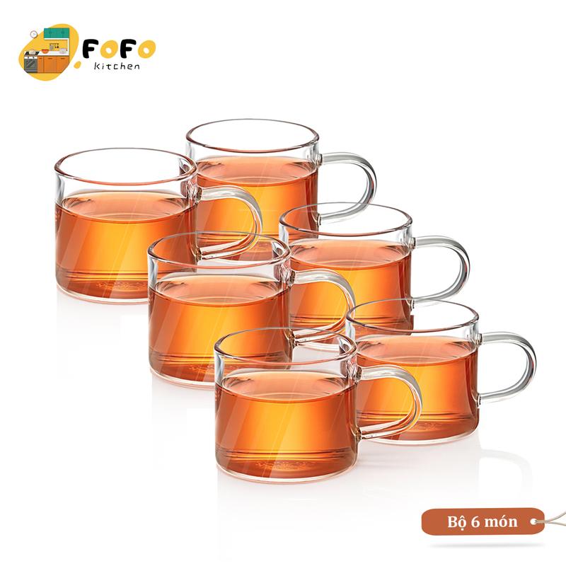  Bộ cốc trà thuỷ tinh có quai 100ml Bộ ly trà thủy tinh chịu nhiệt Bộ chén uống trà nhỏ Bộ ấm pha trà thuỷ tinh FOFO 
