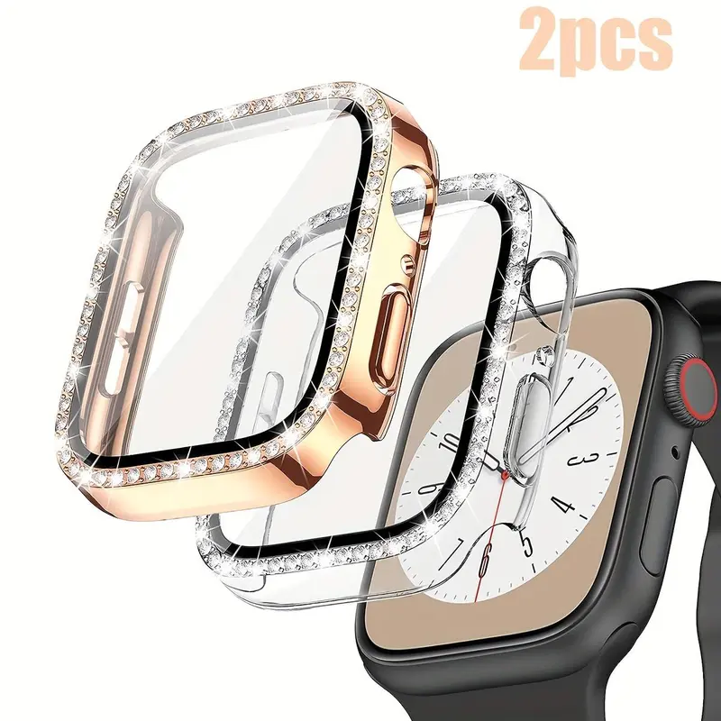 Streamlined Charms 2 - Piece Set Of Women's Shiny Diamond PC Watch Shells With HD Hardened Glass Screen Protectors. Compatible With Apple Watch 40 - 46mm Sizes And Series 10/9/SE/8/7/6/5/4, Offering Shockproof And Anti - Fall All - Round Protection 4
