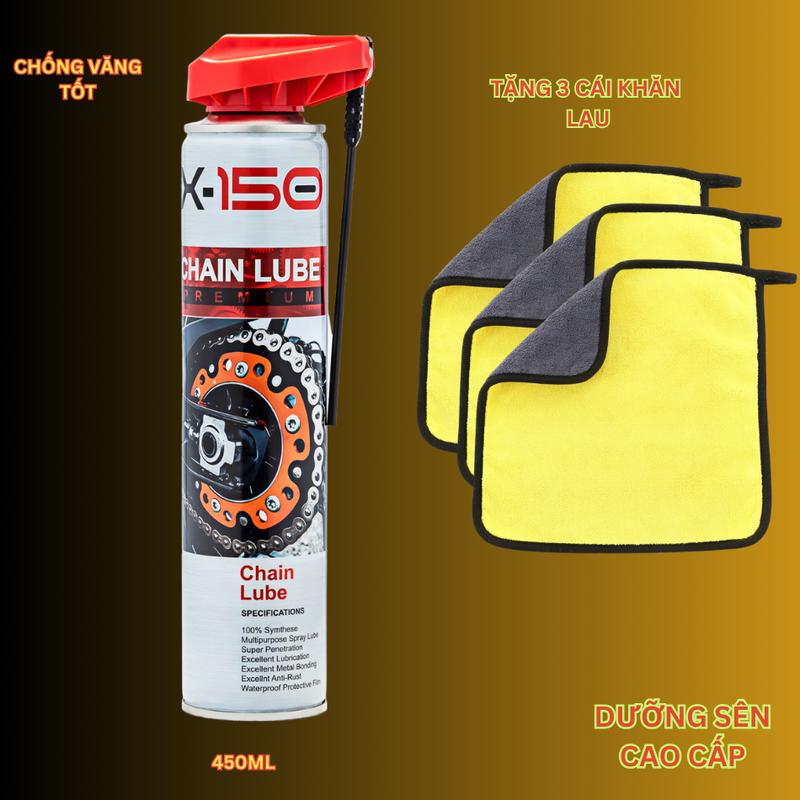 chai xịt dưỡng sên xe máy dưỡng sên chống văng cao cấp XTREAM X150 450ml tặng 3 khăn lau
