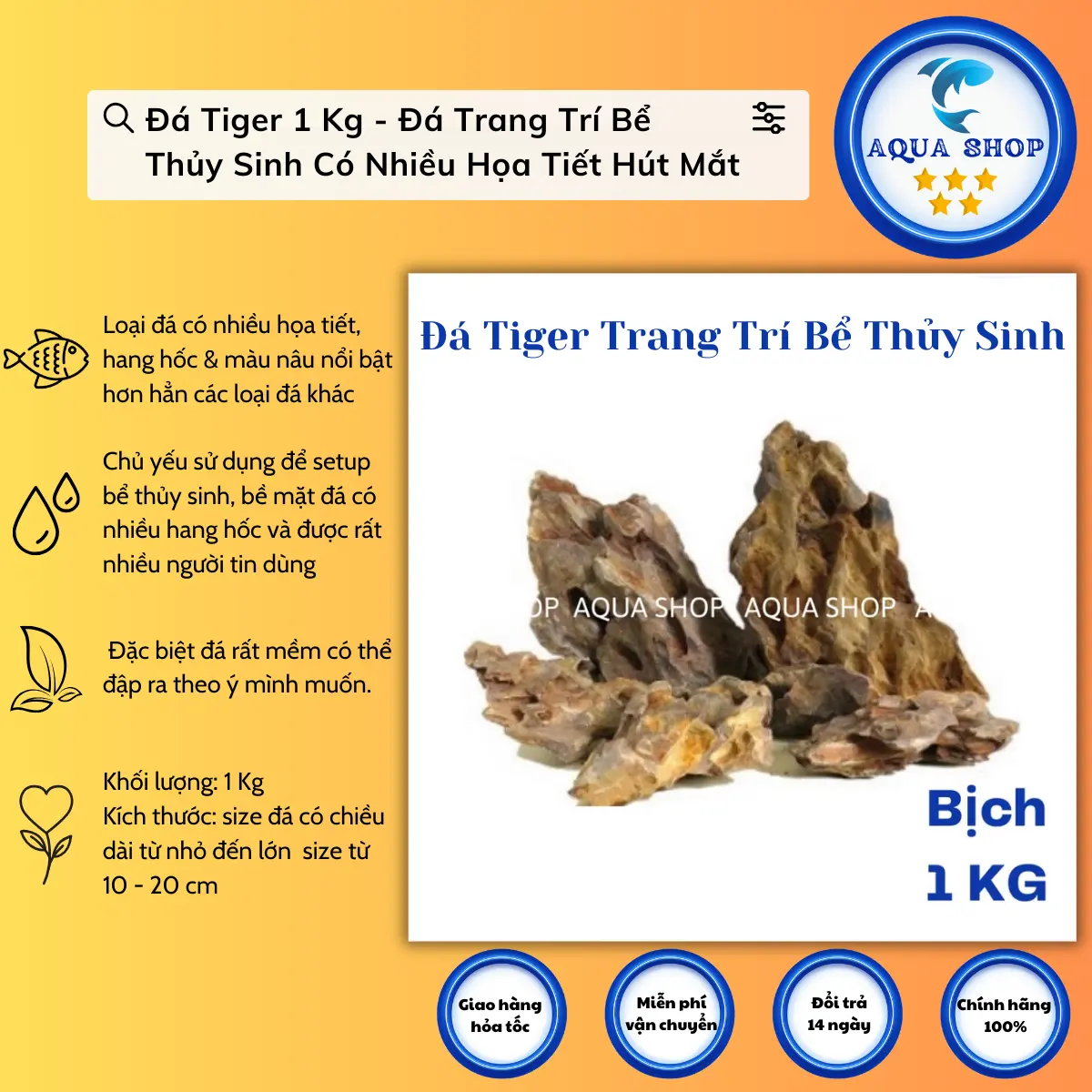 Đá Tiger - Đá Trang Trí Bể Thủy Sinh 1KG
