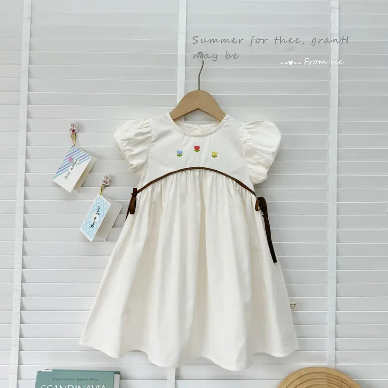[Pinkids] [8-22kg] Váy Hoa Hòe Chất Thô Mềm Cột Nơ 2 Bên Cho Bé Gái 1