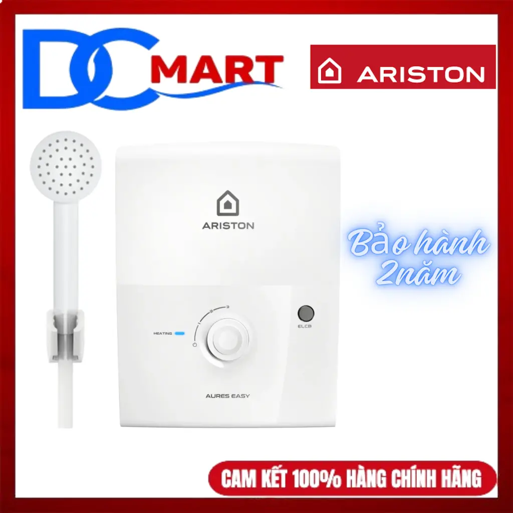 Máy nước nóng Ariston AURES EASY, công suất 3.5/4.5kW, chống giật ELCB