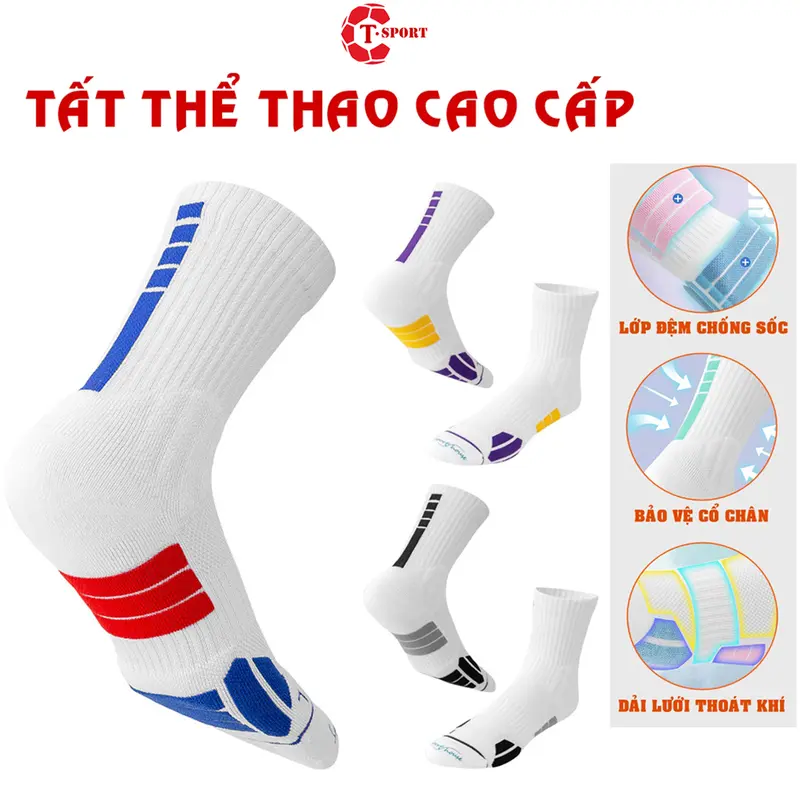 Tất Nam Nữ Thể Thao Chống Trơn Chính Hãng Cao Cấp Vớ Bóng Rổ Chạy Bộ Đá Banh Bóng Chuyền Cầu Lông Tennis Đạp Xe Tập Gym 0