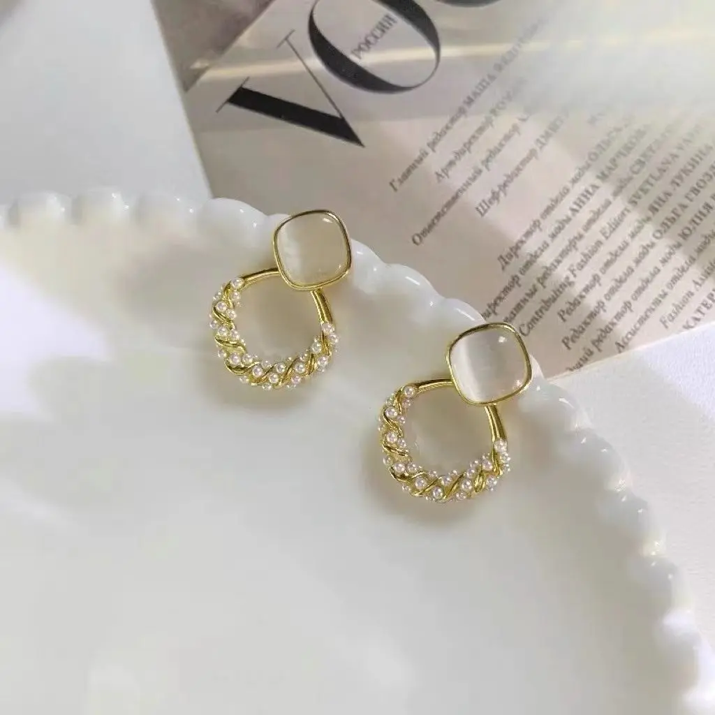 Bông Tai Hạt Hình Gạo, Nhỏ Và Dễ Phối Đồ Thời Trang, Khuyên Bông Khuyên Tai Đinh Tán Đá Opal Hình Vuông