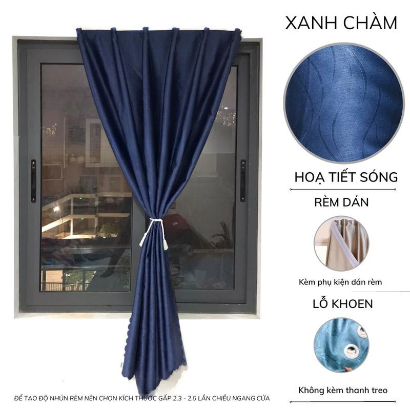  Rèm cửa sổ Minh Tâm Decor loại I dán tường   tặng kèm phụ kiện  rèm lỗ khoen   không kèm thanh treo  trang trí chống nắng chất liệu gấm dệt 3 lớp - màu XANH CHÀM SÓNG 