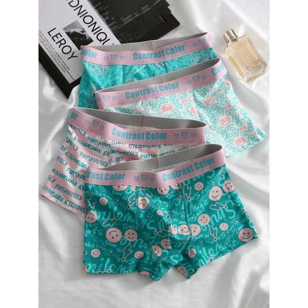  Quần Lót Nam Thiết Kế Hoạt Hình Xanh Lá Hồng Tương Phản Làm Bằng Bông Thoải Mái Cho Mùa Thu Và Mùa Đông Hợp Xu hướng Dễ Thương Thích Hợp Cho Bé Trai Và Thanh Niên Kiểu Quần Boxer Quần Đùi Boxer Menswear Sịp Cotton 