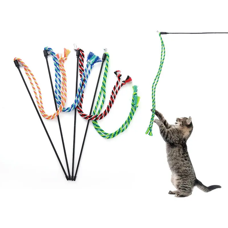 New Colorful Rope Cat Teasing Stick Clock Interactive Game Pet Supplies