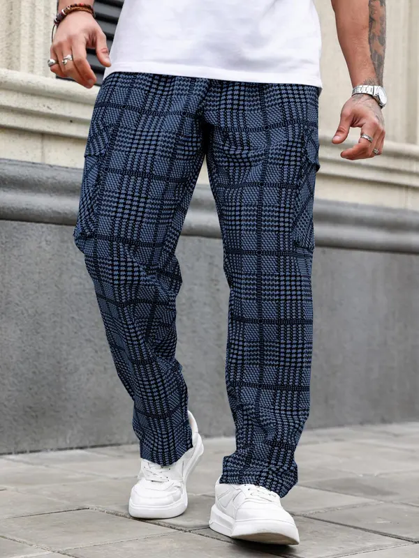Men's Plaid Print Drawstring Waist Cargo Pants, Loose Casual Comfy  Flap Pocket & Slant Pocket Design Straight Leg Trousers for Daily Wear, Fashion Men's Bottoms for All Seasons 2