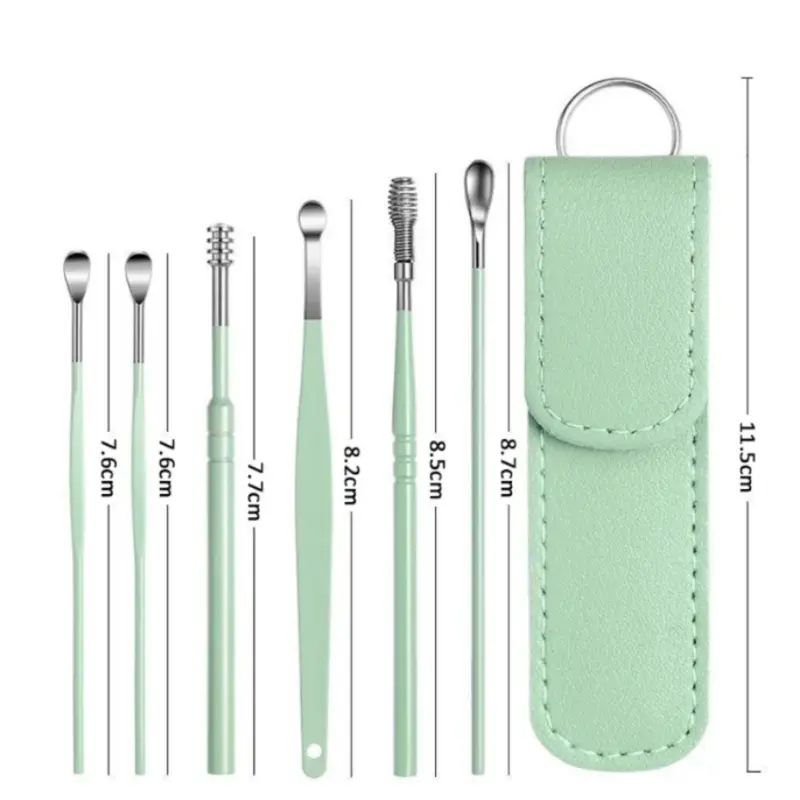 6Pcs/set Ear Wax Pickers Stainless Steel Earpick Wax Remover piercing kit earwax Curette Spoon Care Ear Clean Tool ear cleaner 5