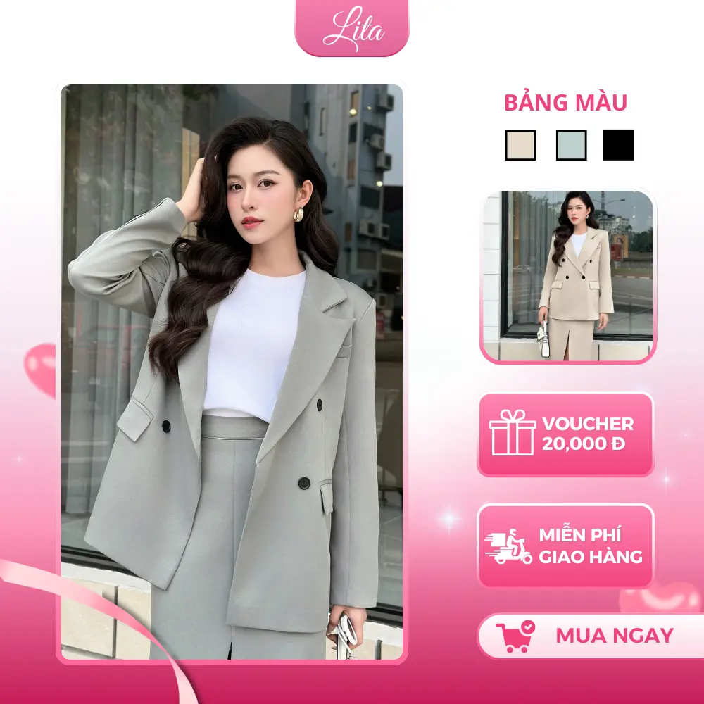 SET Váy Công sở Cá tính LITA - Áo Vest kèm Chân váy dài xẻ tà SV06
