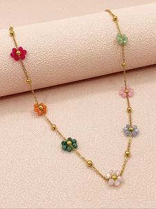Collar de estilo Boho con decoración de flores, cadena para la clavícula, accesorios de moda casuales y versátiles para mujeres y niñas, regalo de joyería minimalista y lindo para mujeres y niñas