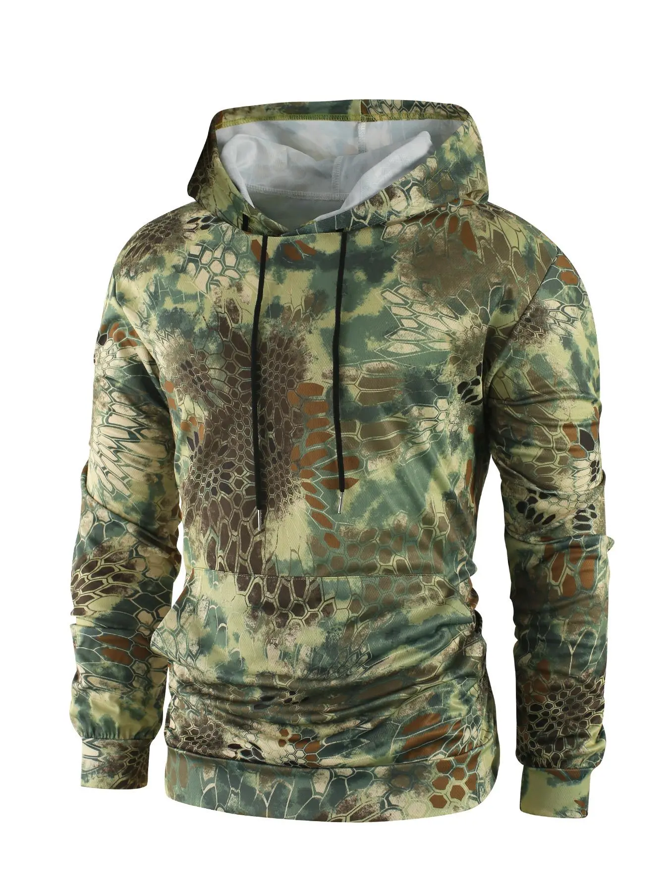 Men's Camo & Snakeskin Print Drawstring Hoodie, Regular Fit Casual Kangaroo Pocket Long Sleeve Hooded Sweatshirt, Men Clothes for Fall & Winter Daily Wear
