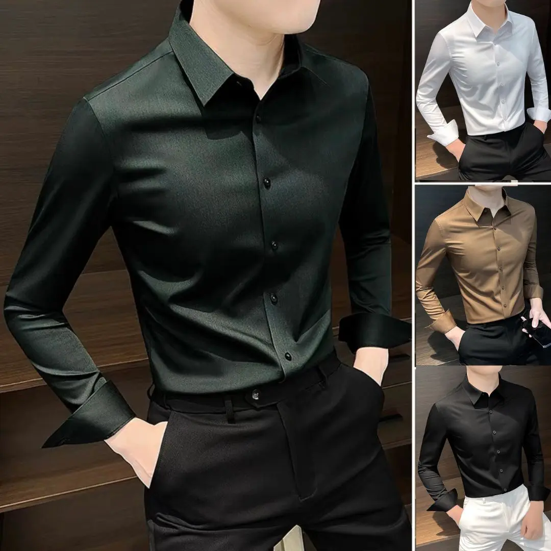 Áo sơ mi nam cao cấp Luxury Hàn Quốc , dáng ôm công sở đẹp , vải lụa trơn không nhăn co giãn thoáng mát Bigsize Menswear  khỏe mạnh