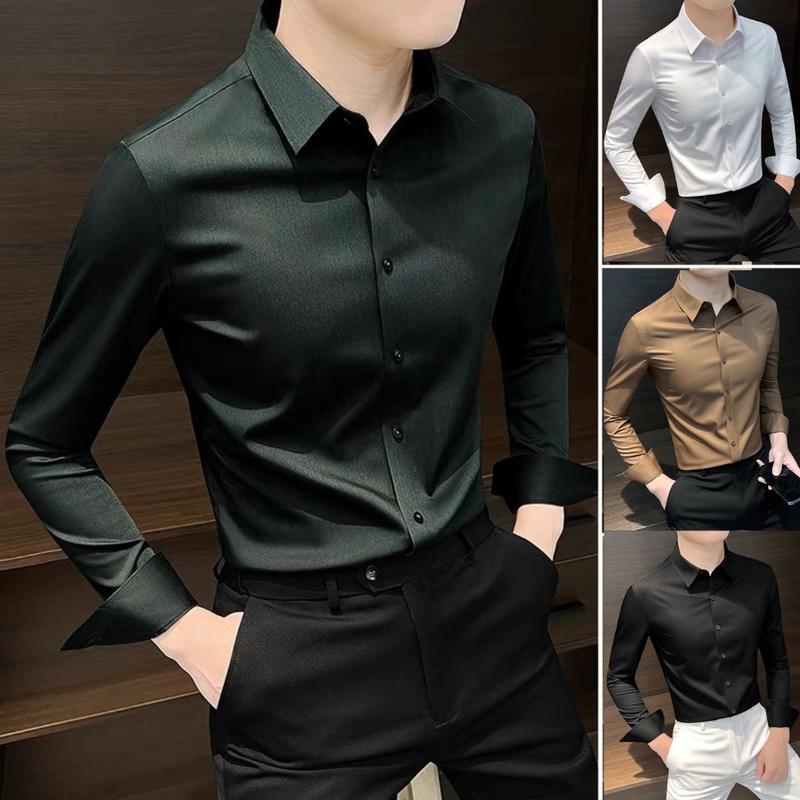 Áo sơ mi nam cao cấp Luxury Hàn Quốc , dáng ôm công sở đẹp , vải lụa trơn không nhăn co giãn thoáng mát Bigsize Menswear  khỏe mạnh
