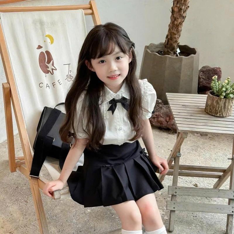 Sét áo trắng chân váy xếp ly đen xinh xắn cho bé gái từ 12-35kg CV02