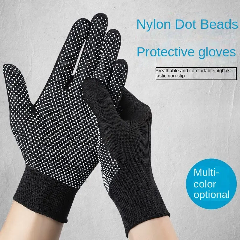 13-Gauge Nylon Beaded Anti-Slip Gloves - Breathable Work Gloves for Gardening, Rock Climbing & Packing, Dotted Grip Protective Gloves