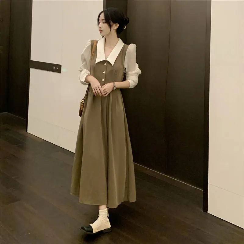 Splicing Fake Two-piece Long-sleeved Dress Women's Spring and Autumn New Temperament Dresses