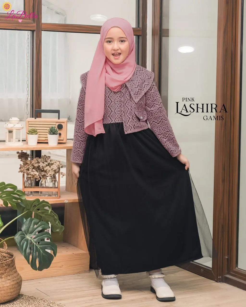 LASHIRA gamis labella kombinasi bruklat tutu  set jilbab baju muslim anak  Katun Poliester Katun Polos Bunga Setrip Hitam  Cokelat Cantik Lebaran Dress Syari Setelan Wanita Pesta Crinkle
