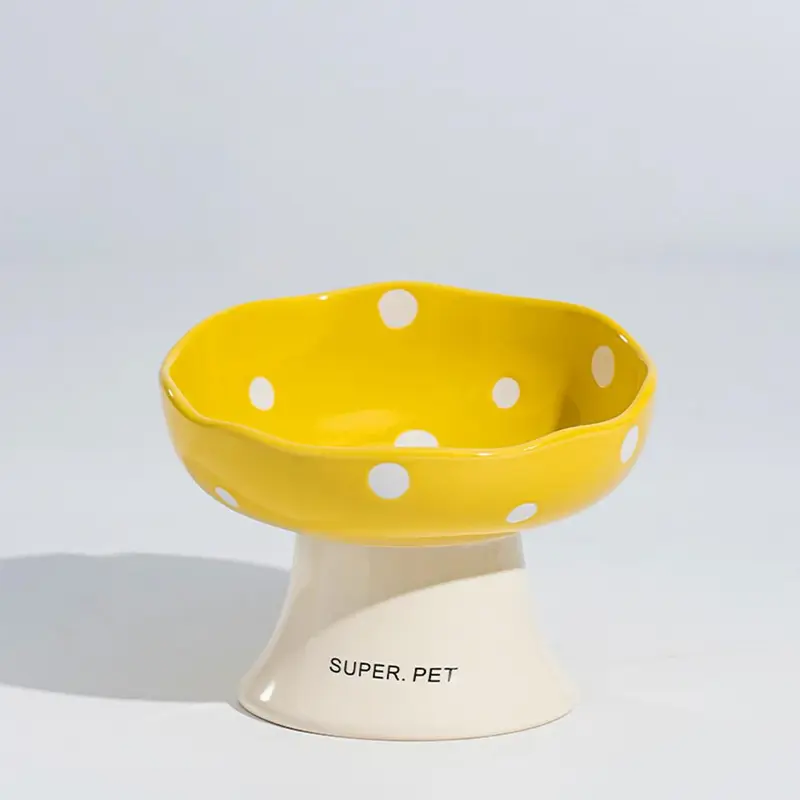 Cute Dot Pattern Cat Bowl, 1 Count Ceramic Cat Food Bowl, Pet Feeding Supplies for Indoor Outdoor Use, Pet Supplies, Feeder 8