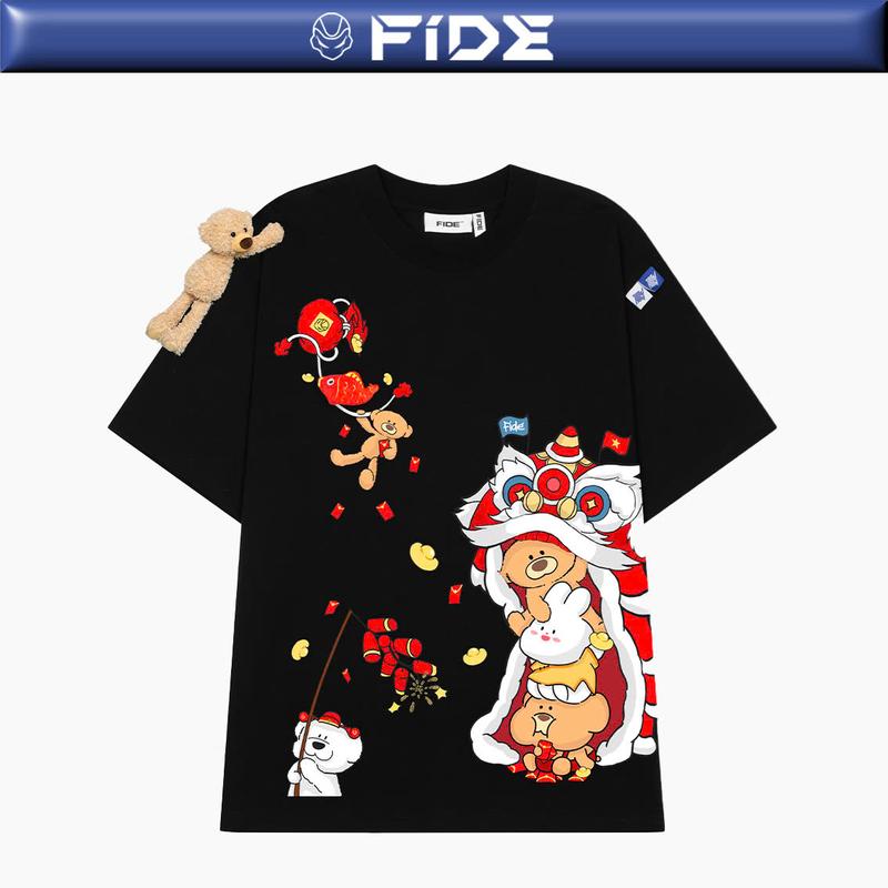 Áo thun JoyBear FIDE TEEDY phông cotton unisex nam nữ Form rộng cổ tròn đính gấu - AT136 TẶNG GẤU