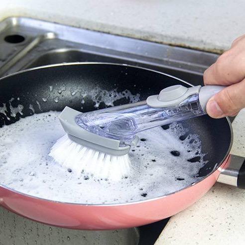 Bàn Chải Cọ Rửa Chén Bát Xoong Nồi, Chà Rửa Đa Năng 2in1 Có Chỗ Đựng Nước Rửa Chén 2