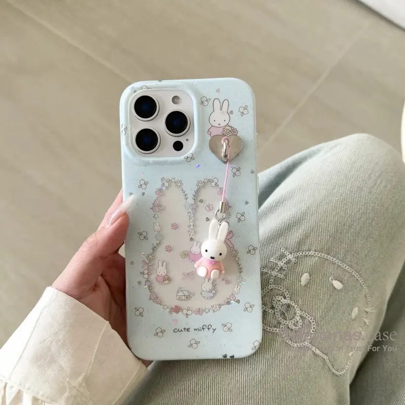 Ốp Điện Thoại Mềm Macaron Màu Kẹo Họa Tiết Thỏ Hoạt Hình Dễ Thương Cho iPhone 16 15 14 13 12 11 Pro Max X XR XS 8 7 Plus SE2020 Ốp Lưng Mềm Bán Trong Suốt Lấp Lánh 4