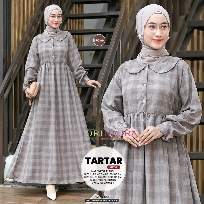 Gamis Kotak Kotak Katun Tartan || Tartar Dress By Ori Naura Cantik Flanel Nyaman Kancing Motif Muslim Panjang 3