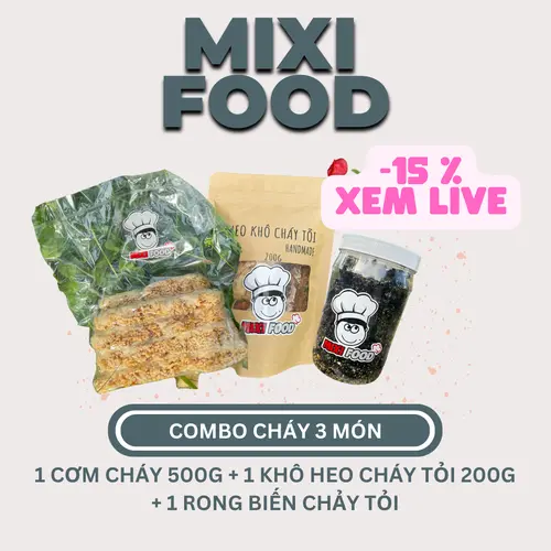   MIXIFOOD  Combo cháy 3 món: 1 Cơm cháy 500G + 1 Heo khô cháy tỏi 200G+ 1 rong biển cháy tỏi 