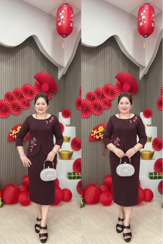 Product Introduction of Đầm body hongkong trung niên thiết kế hàng cao cấp đơn giản, thanh lịch, trẻ trung phù hợp dự tiệc, làm sui gia Women Nữ Dress Voan Nhung Voi 9