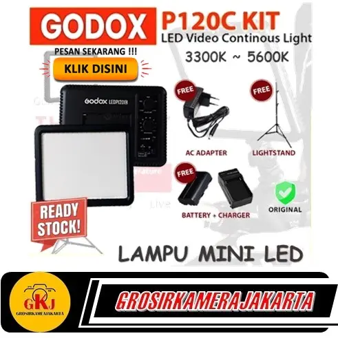 Paket Lengkap Godox P120C 3300K ~ 5600K Lampu Video Led Ultra