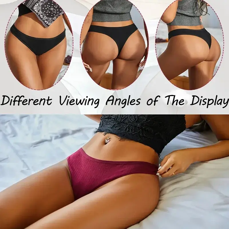 6Pcs/Set Women Cotton Thongs Panties Female Ribbed Low Rise G-String Ladies Sexy Bikini 7 Solid Color Girl Soft S-XL Intimates 2