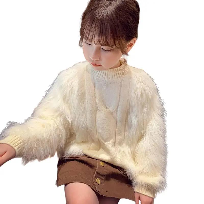 Áo len lông chồn Cúc Bọc Sành Điệu - Size 11-29kg cho bé gái