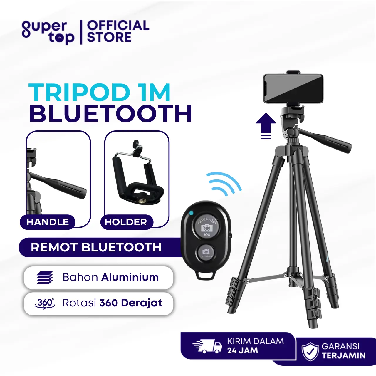 Tripod Hp 1 Meter Bluetooth Free Holder 360 Derajat Tripot Stand Handphone Kamera with Remote Bluetooth
