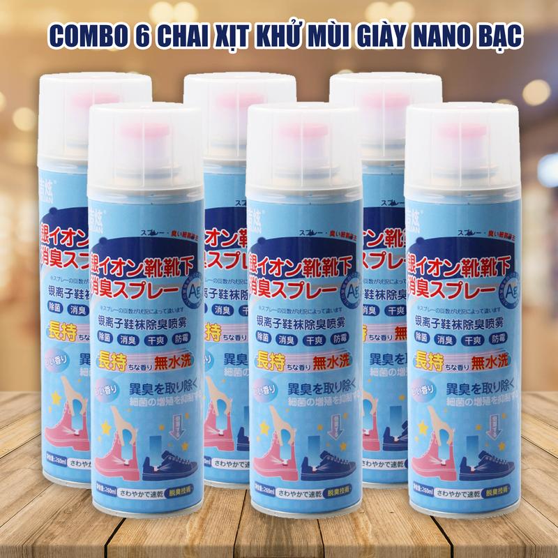 COMBO 6 Chai xịt khử mùi giày nano bạc đa năng JIXUAN khử mùi hôi giày hôi chân mùi tất tủ giày lâu năm