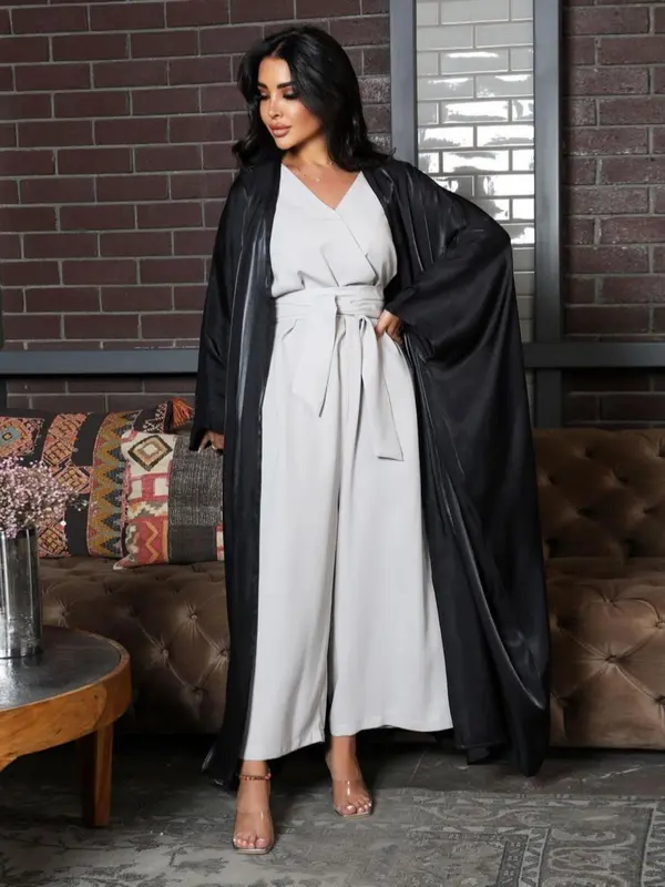 Women's Satin Batwing Sleeve Abaya Without Hijab, Elegant Silk Maxi Arabic Robe Loose Abayas, Abaya for Women, Muslim Clothes, Modest Outfits, Abaya for Women, Summer Outfits 2024 4